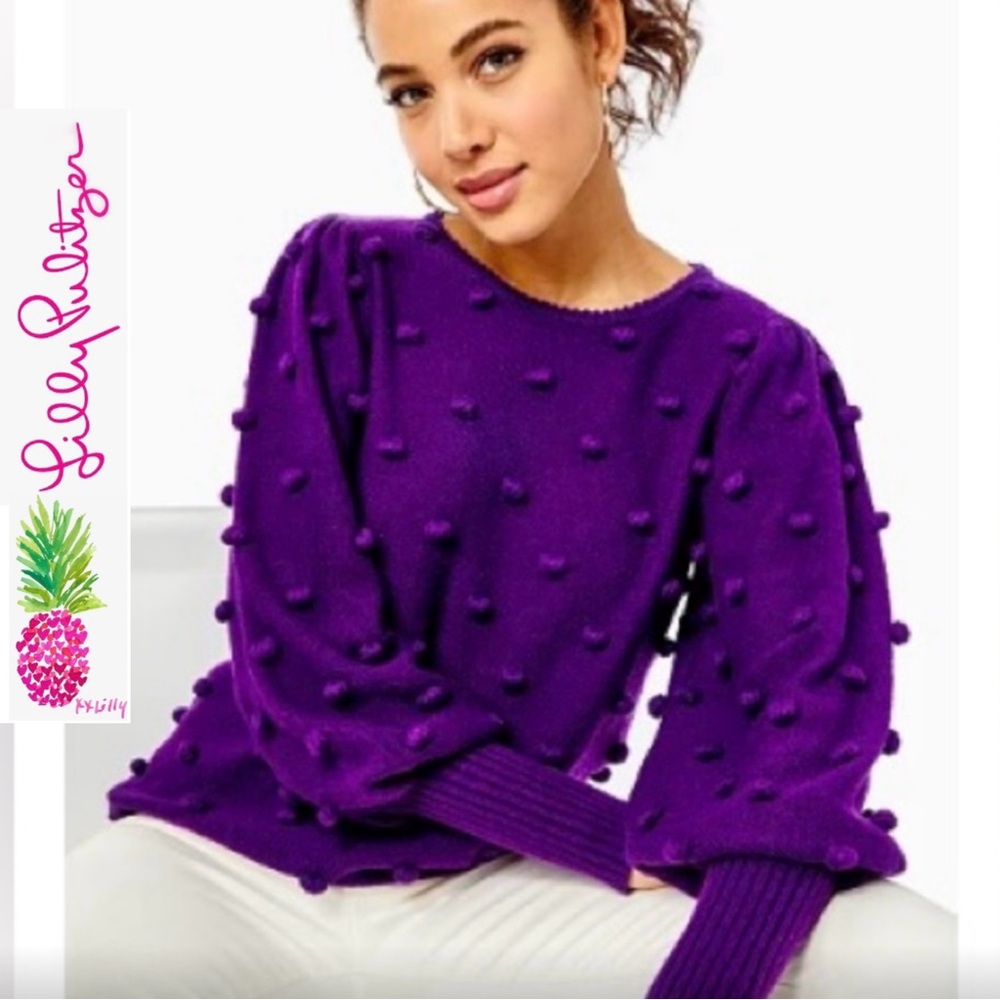 🏝️Lilly Pulitzer Kippa Purple Pom-Pom Crewneck Sweater